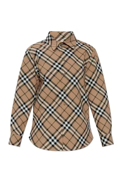 Burberry Long Sleeved Buttned Checked Shirt In Beige