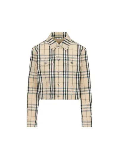 Burberry Long Sleeved Checked Buttoned Jacket In Grain Ip Check