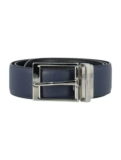 Burberry Louis 35 Reversible Belt In Navy/black/silver