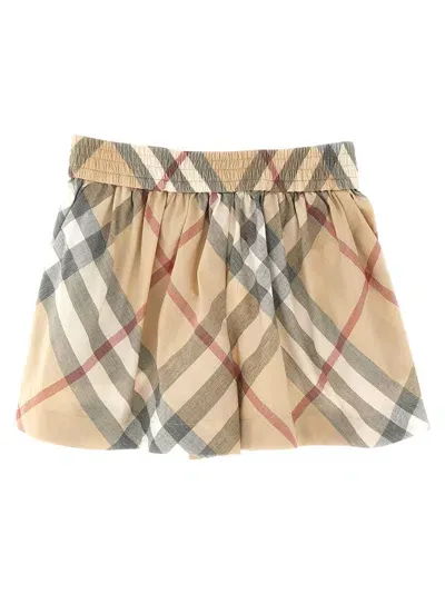 Burberry Kids' Shorts Aus Baumwollgabardine Mit Karodruck In Beige