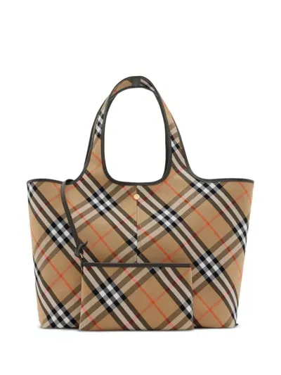 Burberry Medium Check Tote In Brown