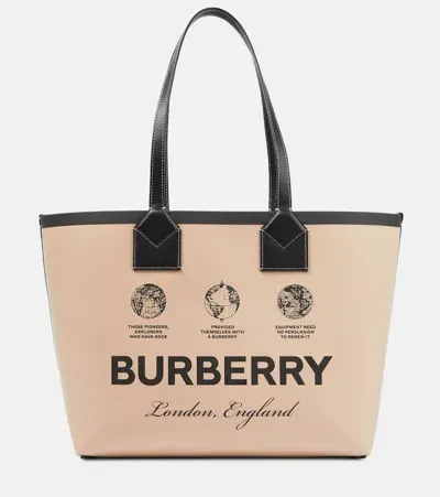 Burberry Medium Leather-trimmed Canvas Tote Bag In Beige