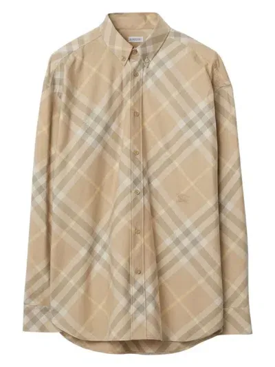 Burberry Beige Check Motif Cotton Shirt