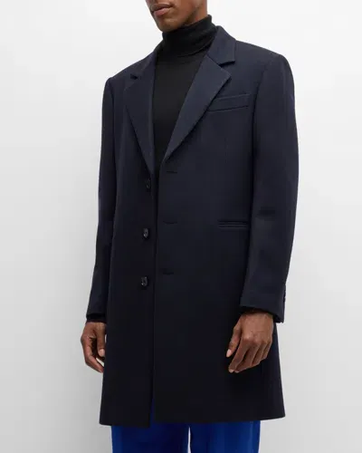 Burberry Men's Solid Wool Topcoat In Navy