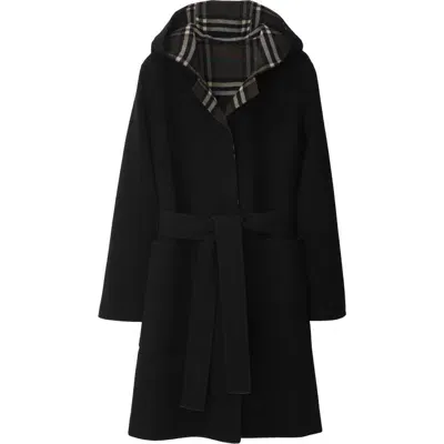 Burberry Mid-length Reversible Check Wool Car Coat In Black