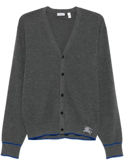 Burberry Midweight Knitted Wool Cardigan In Grey