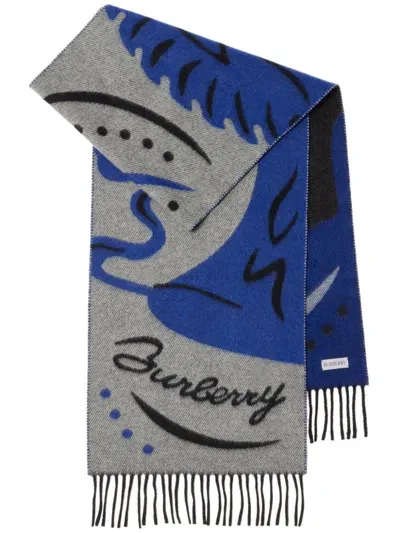 Burberry Mirrored Horse Cashmere Scarf In Blau