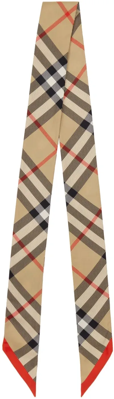 Burberry Multicolor Skinny Check Silk Scarf In Sand