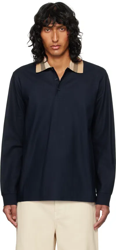 Burberry Navy Cotton Polo In Smoked Navy