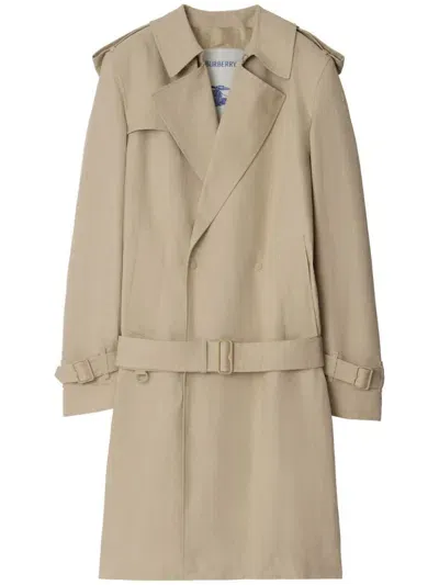 Burberry Neutral Double-breasted Tricotine Trench Coat In Brown