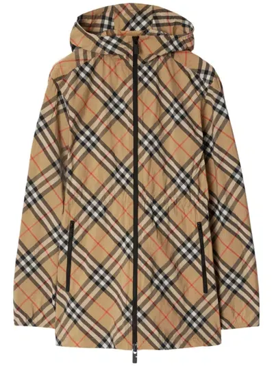 Burberry Nova Check Hooded Coat In Neutrals