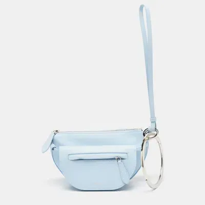 Pre-owned Burberry Pale Blue Leather Mini Double Olympia Clutch