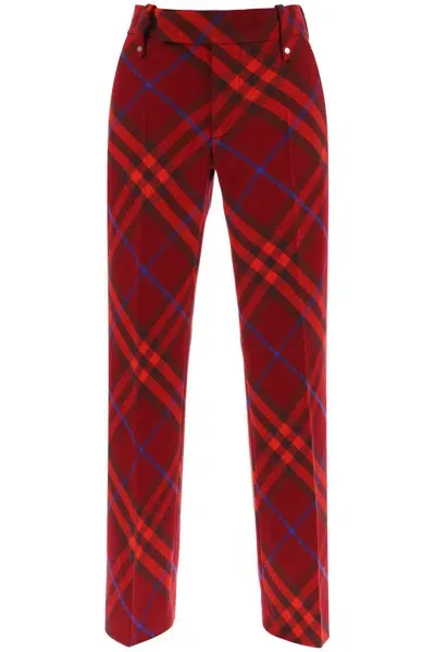 Burberry Check Wool Pants In Red