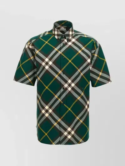 Burberry Plaid Pattern Button-down Collar Short Sleeves Shirt In Green