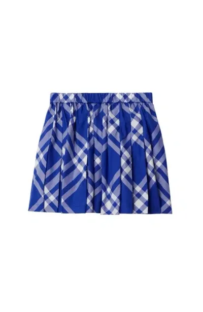 Burberry Kids' Checked Pleated Miniskirt In Blue