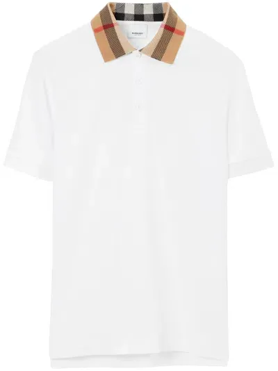 Burberry Polo Con Colletto Check In White