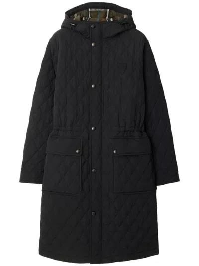 Burberry Quilted Parka Coat In Black/snug