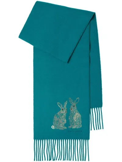 Burberry Rabbit Embroidery Cashmere Scarf In Blue