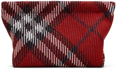 Burberry Red Check Knitted Clutch In Scarlet