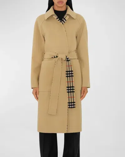 Burberry Reversible Check Belted Car Coat In Flax