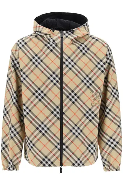 Burberry Reversible Check Hooded Jacket With In Neutral