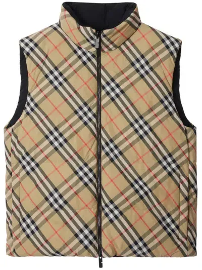 Burberry Reversible Check Pattern Waistcoat In Brown