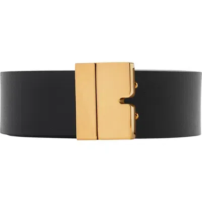 Burberry Reversible Leather B Cut Belt In Black/hunter/gold