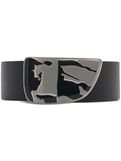 Burberry Reversible Leather Shield Ekd Belt In Black