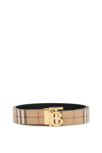 Burberry Reversible Tb Check Belt In Gold