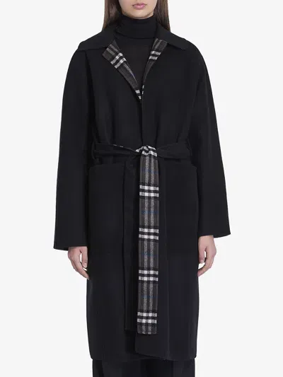 Burberry Reversible Wool Coat In Black