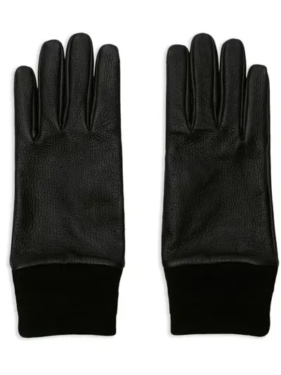 Burberry Ribbed-trim Leather Gloves In Black