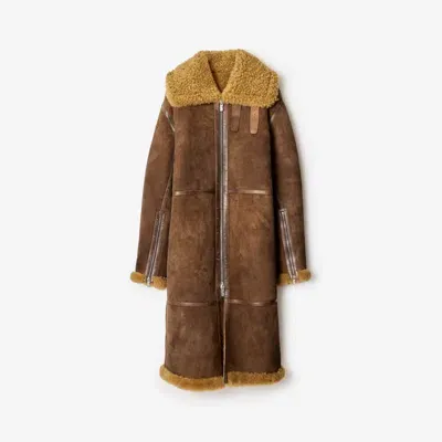 Burberry Shearling Coat In Moss