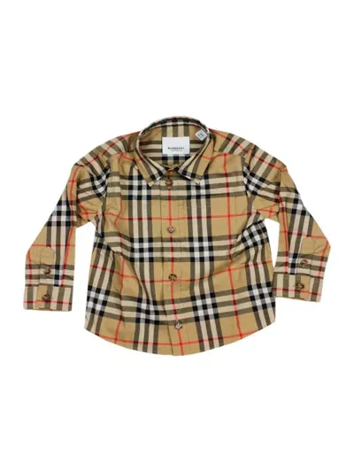 Burberry Kids' Check Print Stretch Cotton Poplin Shirt In Beige