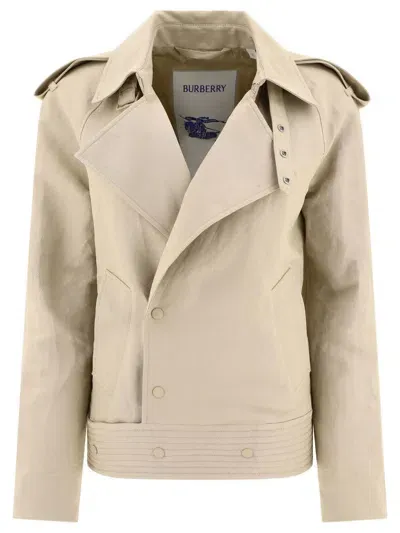 Burberry Short Canvas Trench Coat In Beige