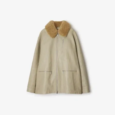 Burberry Short Leather Car Coat In Field