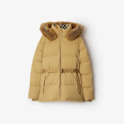 Burberry Short Nylon Puffer Coat In Flax