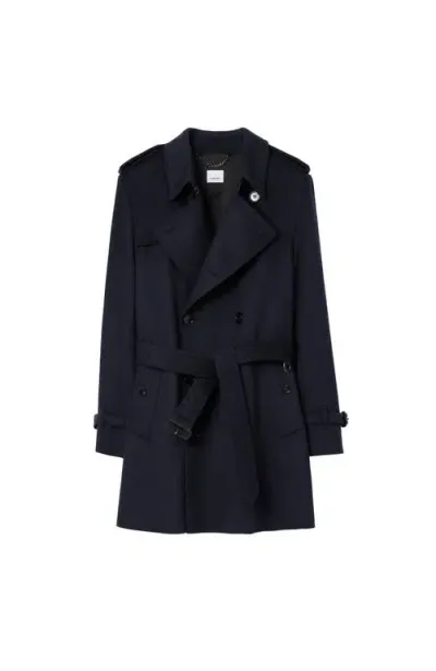 Burberry Short Wool Cashmere Wimbledon Trench Coat In Midnight Navy