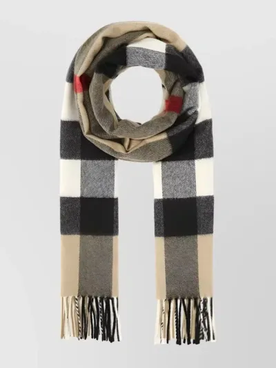 Burberry Checked Fringed Scarf In Grey