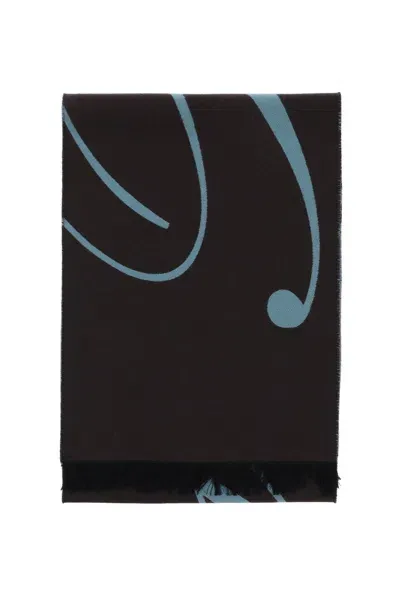 Burberry Silk And Wool Logo Scarf In Black