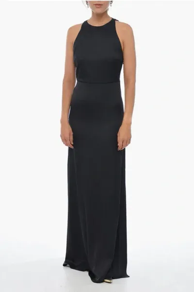 Burberry Silk Satin Janie Maxidress With Draped Neckline In Black