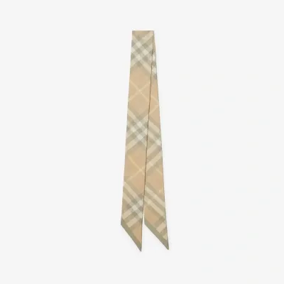 Burberry Skinny Check Silk Scarf In Flax