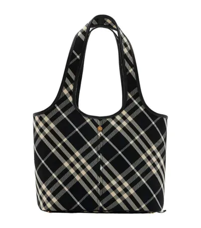 Burberry Nova Check Cotton Tote Bag In Black