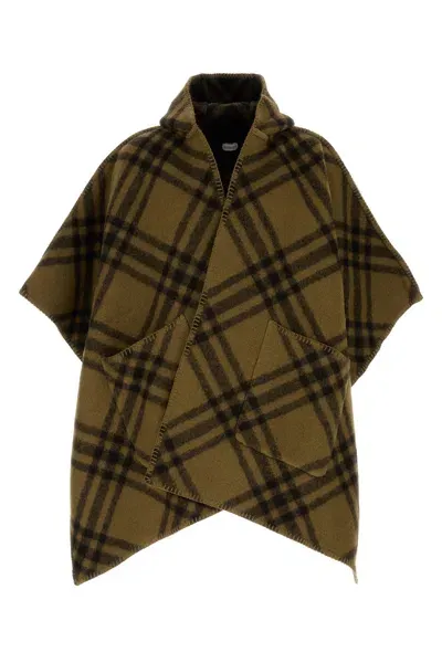 Burberry Embroidered Wool Cape In Camp