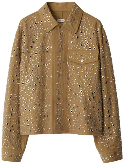 Burberry Stud-embellished Cotton Shirt Jacket In Timber