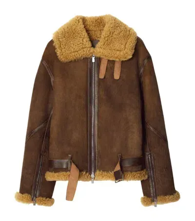 Burberry Suede Shearling Aviator Jacket In Moss