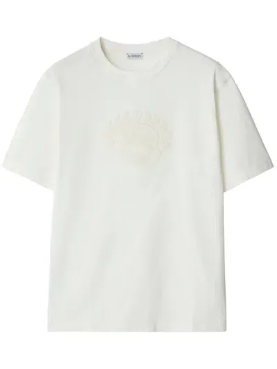 Burberry Ekd-textured Cotton T-shirt In White