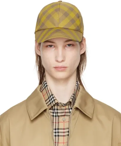 Burberry Check Baseball Cap In Yellow