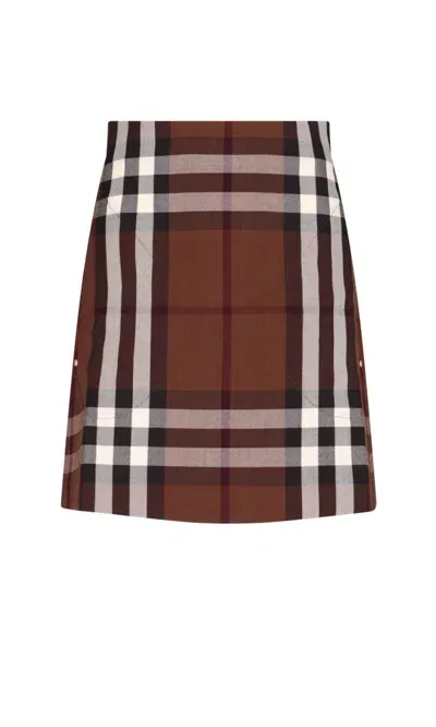 Burberry Tartan Pattern Skirt In Brown