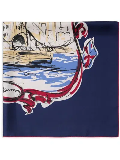 Burberry Tower Bridge Silk Scarf In Blue