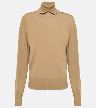 Burberry Turtleneck Wool Top In Beige